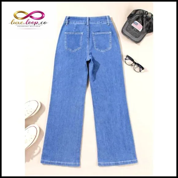 Wide Leg High Waisted Stretch Denim Jeans Casual Baggy Fit Pants